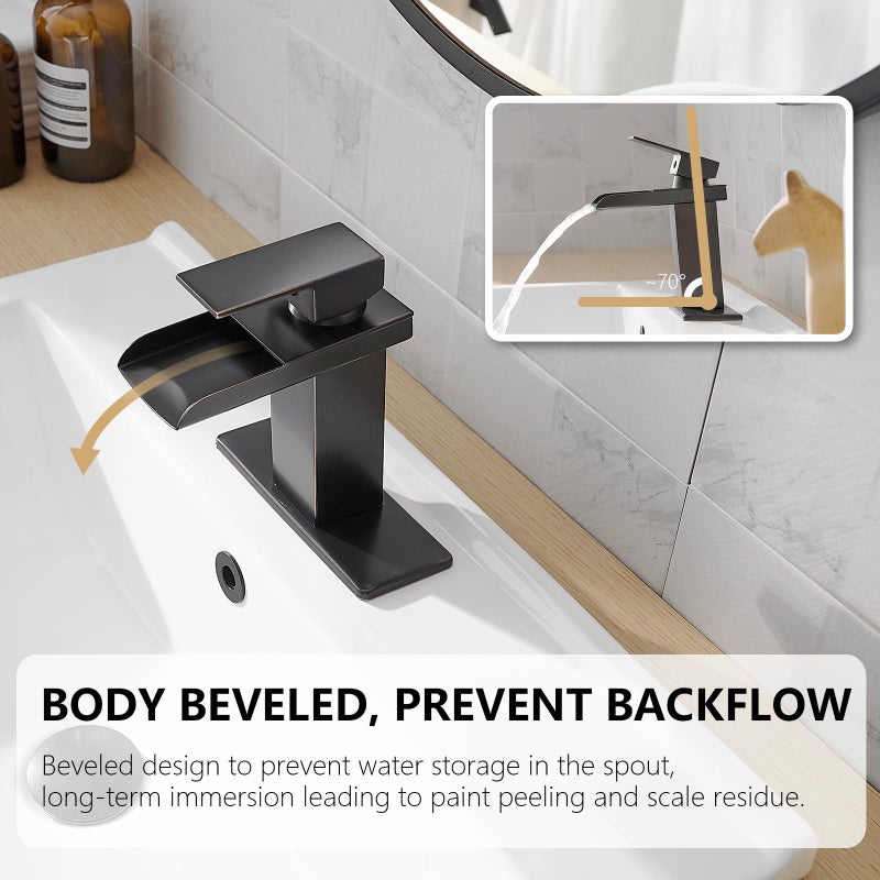 BATHLAVISH Oil Rubbed Bronze Waterfall Bathroom Faucet Single Hole Bathroom Sink Faucet Modern Single Handle Vanity Lavatory Faucets with Pop Up Drain Lavatory Mixer Tap - Image 5